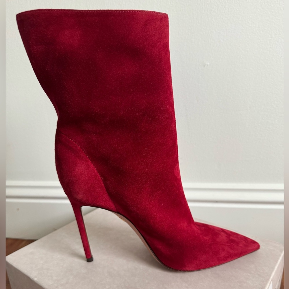 Aquazzura Women's Red Matignon Suede Stiletto Bootie Boot